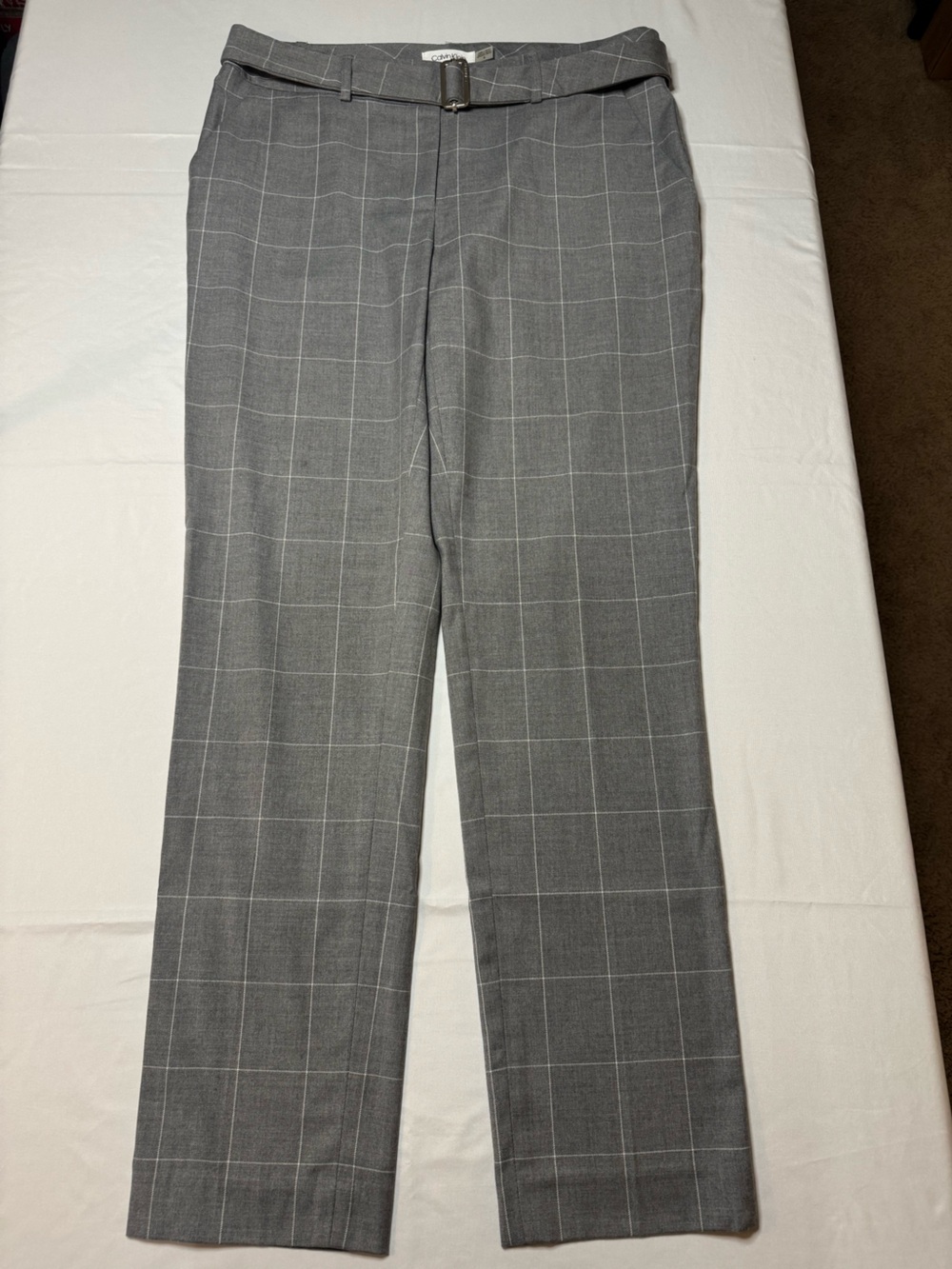 Calvin Klein Gray Windowpane Straight-Leg Trousers